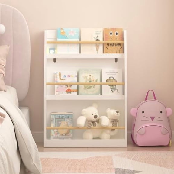 3 Tier Kids Book Shelf, MDF Book Rack for Reading & Organization, Easy Access for Toddlers, Ideal for Bedroom Playroom Classroom