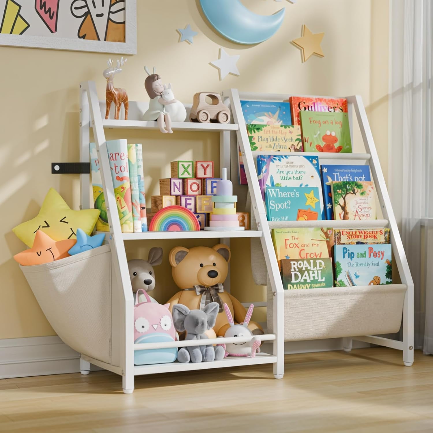 3 Tier Kids Bookshelf and Toy Storage Kids Book Sling Shelf Montessori Baby Toddler Bookshelf for Kids Kids Bookcase Toy Storage Organizer for Playroom Bedroom Nursery Burlywood Walmart