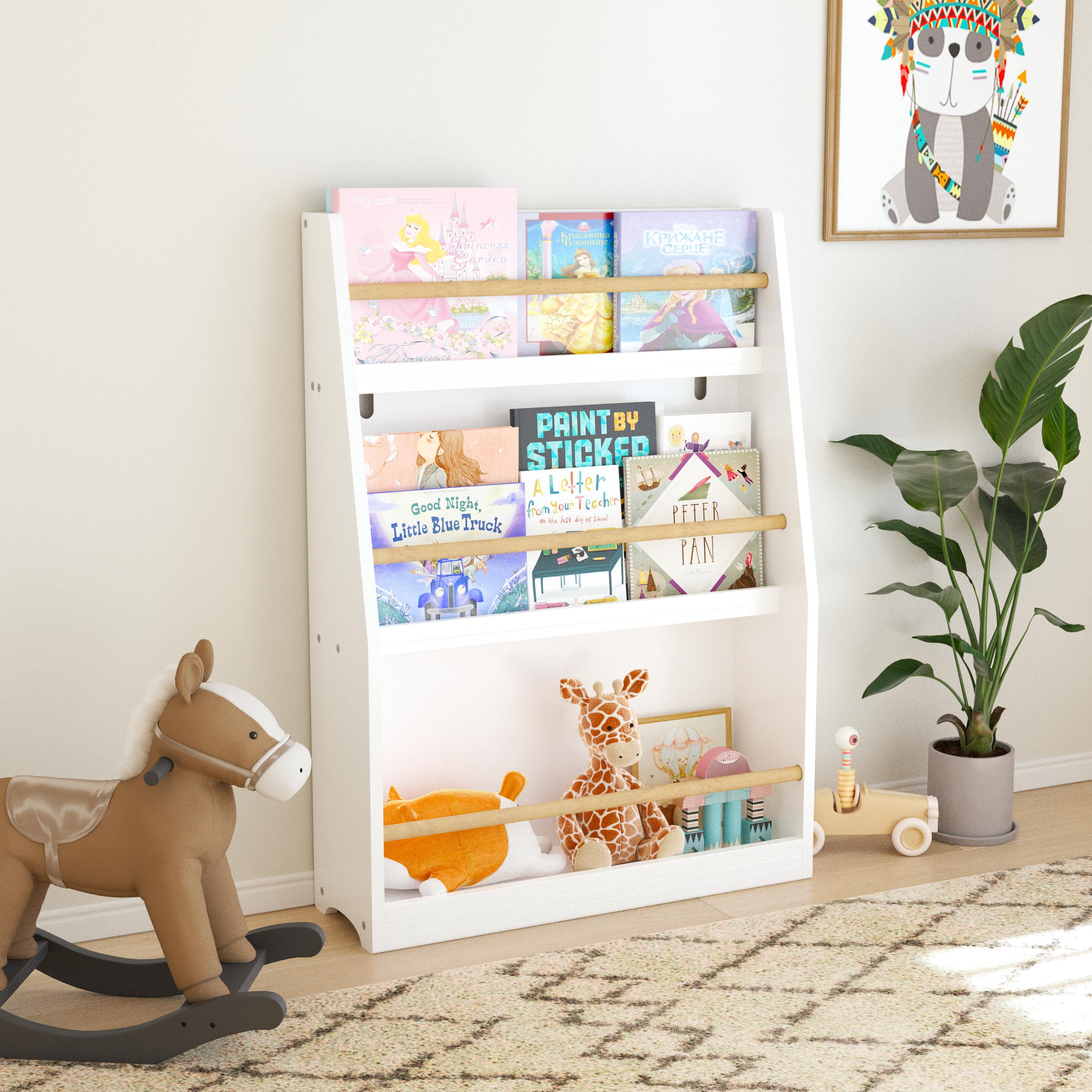 3 Tier Kids Bookshelf, Wooden Bookcase with Storage, Book Display Shelf ...