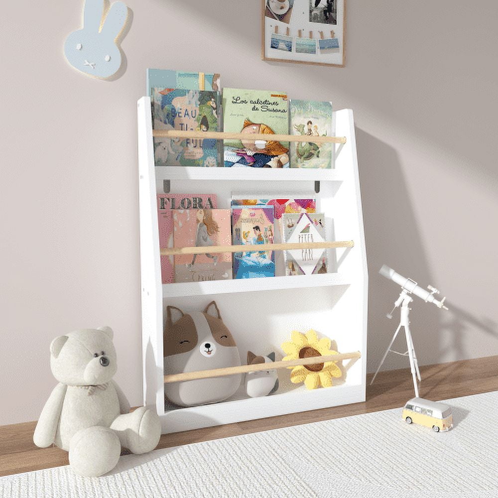 3-Tier Kids Bookshelf with Tipover Restraint, Wood Book Rack for ...