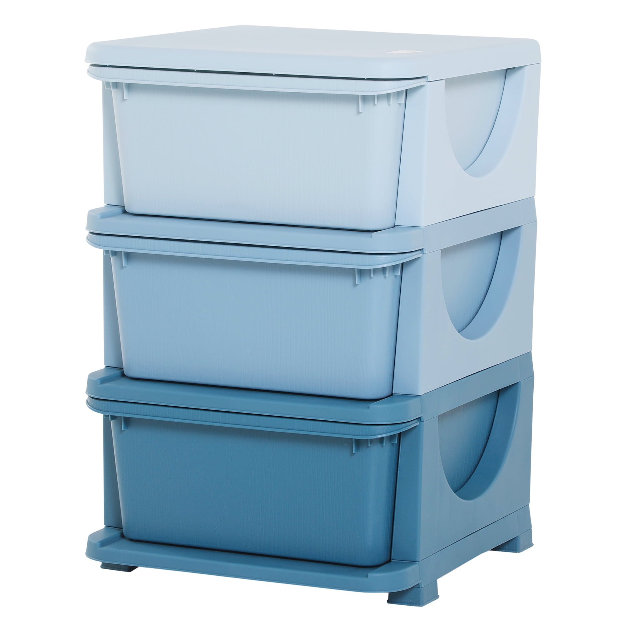 3 Tier Kids Storage Unit Dresser Tower with Drawers Chest Toy Organizer for Bedroom Nursery Kindergarten Living Room for Boys Girls Toddlers,Blue,Blue Polypropylene Furniture Youth Kids Baby