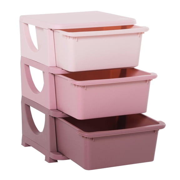3 Tier Kids Storage Unit Dresser Tower with Drawers Chest Toy Organizer for Bedroom Kindergarten Living Room for Boys Girls Toddlers, Pink