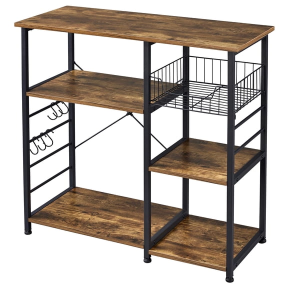 3-Tier Kitchen Baker Rack, Microwave Oven Stand with Storage Cart, Utility Workstation Shelf for Pantry Cooking Area, Rustic Brown
