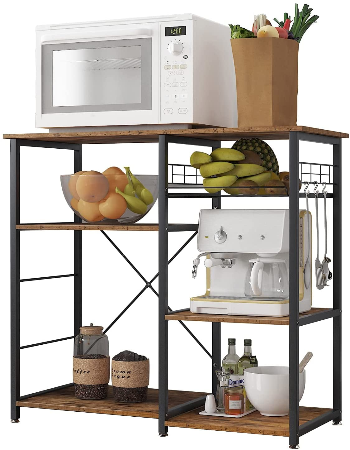 Rustic Brown 3-Tier Wood and Metal Kitchen Baker's Rack