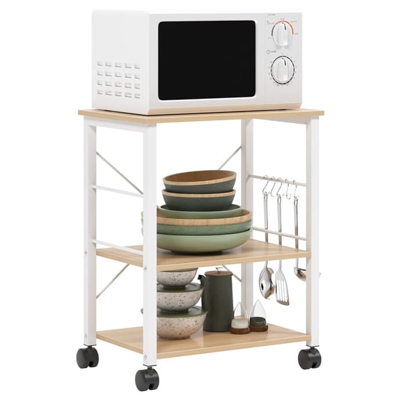 3-Tier Kitchen Baker's Rack Utility Shelf Microwave Oven Stand Storage Cart Workstation Shelf 3-Tier Kitchen Utility Cart on Wheels with Storage, Maple