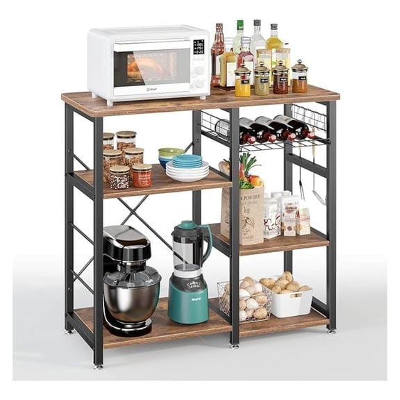 3-Tier Kitchen Baker's Rack Utility Shelf Microwave Stand with Storage and Drawer Storage Cart Workstation Shelf, Brown BHUS-W5S-FG