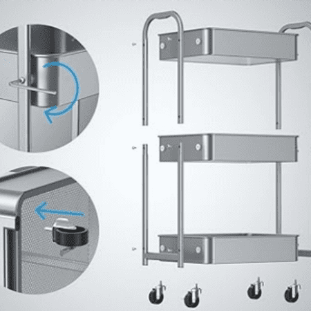 3-Tier Kitchen Cart Multifunctional Rolling Utility Cart with Lockable Wheels, Storage Craft Art Cart Trolley Organizer Serving Cart Easy Assembly for Office, Bathroom,Kitchen(Silvery-Grey)