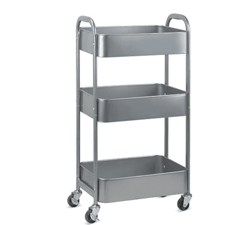 3-Tier Kitchen Cart Multifunctional Rolling Utility Cart with Lockable Wheels, Storage Craft Art Cart Trolley Organizer Serving Cart Easy Assembly for Office, Bathroom,Kitchen(Silvery-Grey)