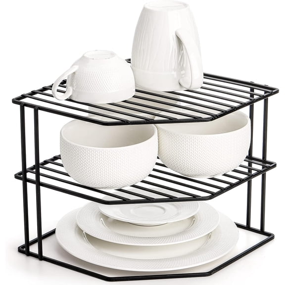 3-Tier Kitchen Corner Shelf Rack Counter and Cabinet Organizer, 9x9x7.5 Inch Metal Wire Kitchen Counter Pantry Cabinet Organizer and Storage Shelf for Plates, Cups, Dishes