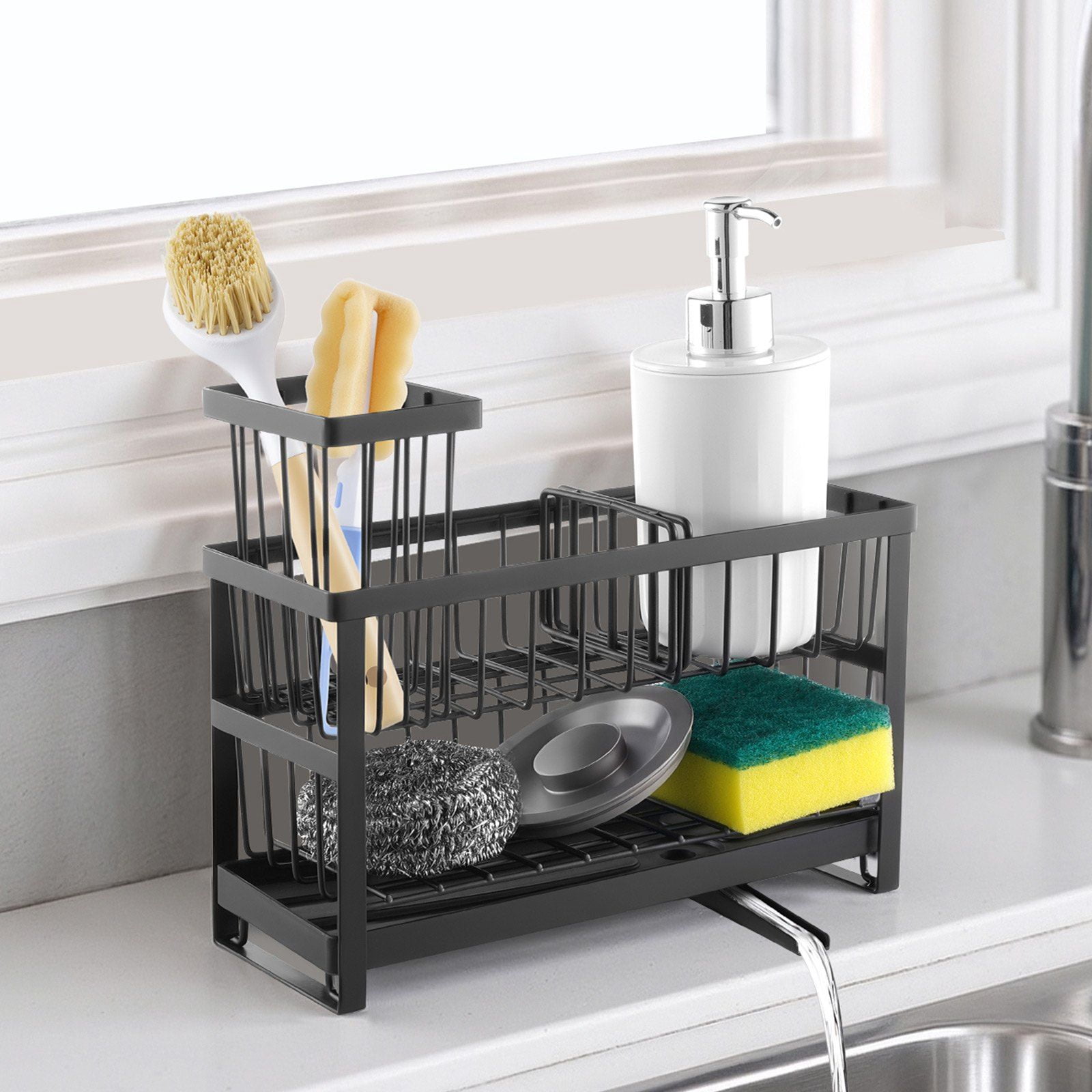 3-Tier Kitchen Sink Caddy Organizer with Sponge Holder, Drain Rack ...