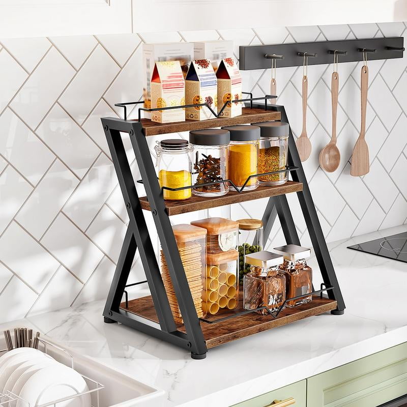 Countertop Living Spice Rack Tier Rustic Spice Cabinet 3-Tier