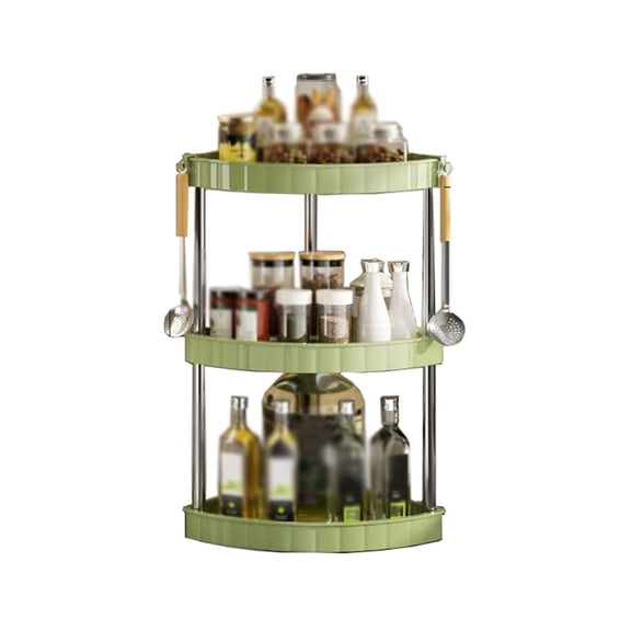 3 Tier Kitchen Spice Rack Shelf Countertop Corner Multifunctional Seasoning Supplies Rack Saving Spice Rack Organizer with Hooks