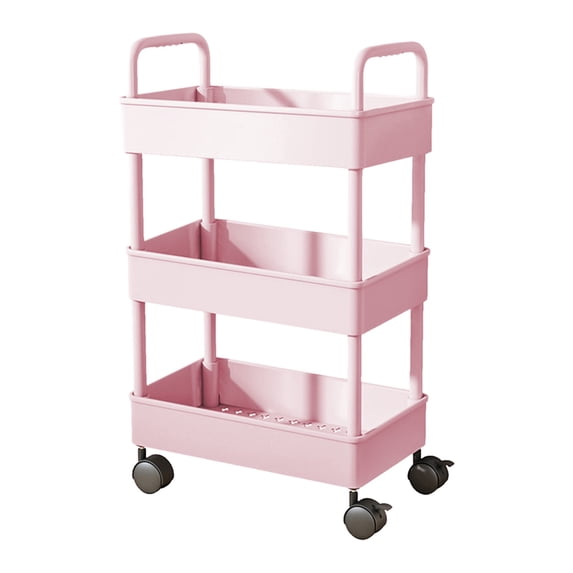 3-Tier Kitchen Storage Cart, Black Rolling Utility Cart with Armrests & Wheels, Bathroom Toiletries Organizer, Slim Storage Rack for Small Spaces