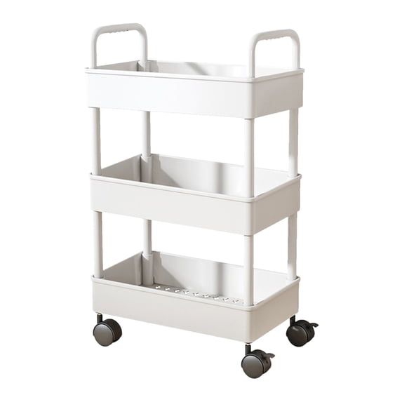 3-Tier Kitchen Storage Cart, Black Rolling Utility Cart with Armrests & Wheels, Bathroom Toiletries Organizer, Slim Storage Rack for Small Spaces