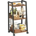 thumbnail image 1 of 4 Tier Kitchen Storage Cart with Lockable Wheels & 6 Hooks, Mobile Utility Organizer Rolling Cart  Brown, 1 of 8