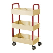3-Tier Kitchen Storage Cart, Plastic Utility Rack with Casters and Armrests, Bathroom, Toilet, Living Room Organizer