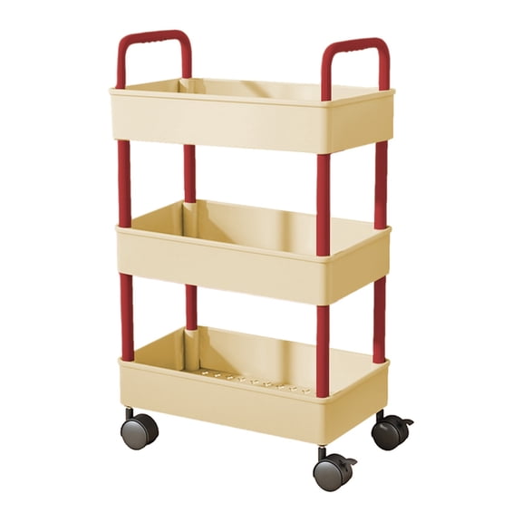 3-Tier Kitchen Storage Cart, Rolling Utility Cart with Armrests, Mobile Bathroom Organizer Trolley for Toiletries Storage Red