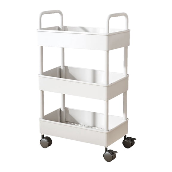 3-Tier Kitchen Storage Cart, Rolling Utility Cart with Armrests, Mobile Bathroom Organizer Trolley for Toiletries Storage Red
