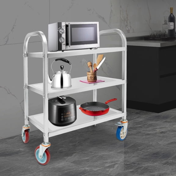 3 Tier Kitchen Trolley Utility Serve Storage Rolling Cart Stainless Steel 420lbs For Transporting Restaurant Supplies, Dirty Dishes