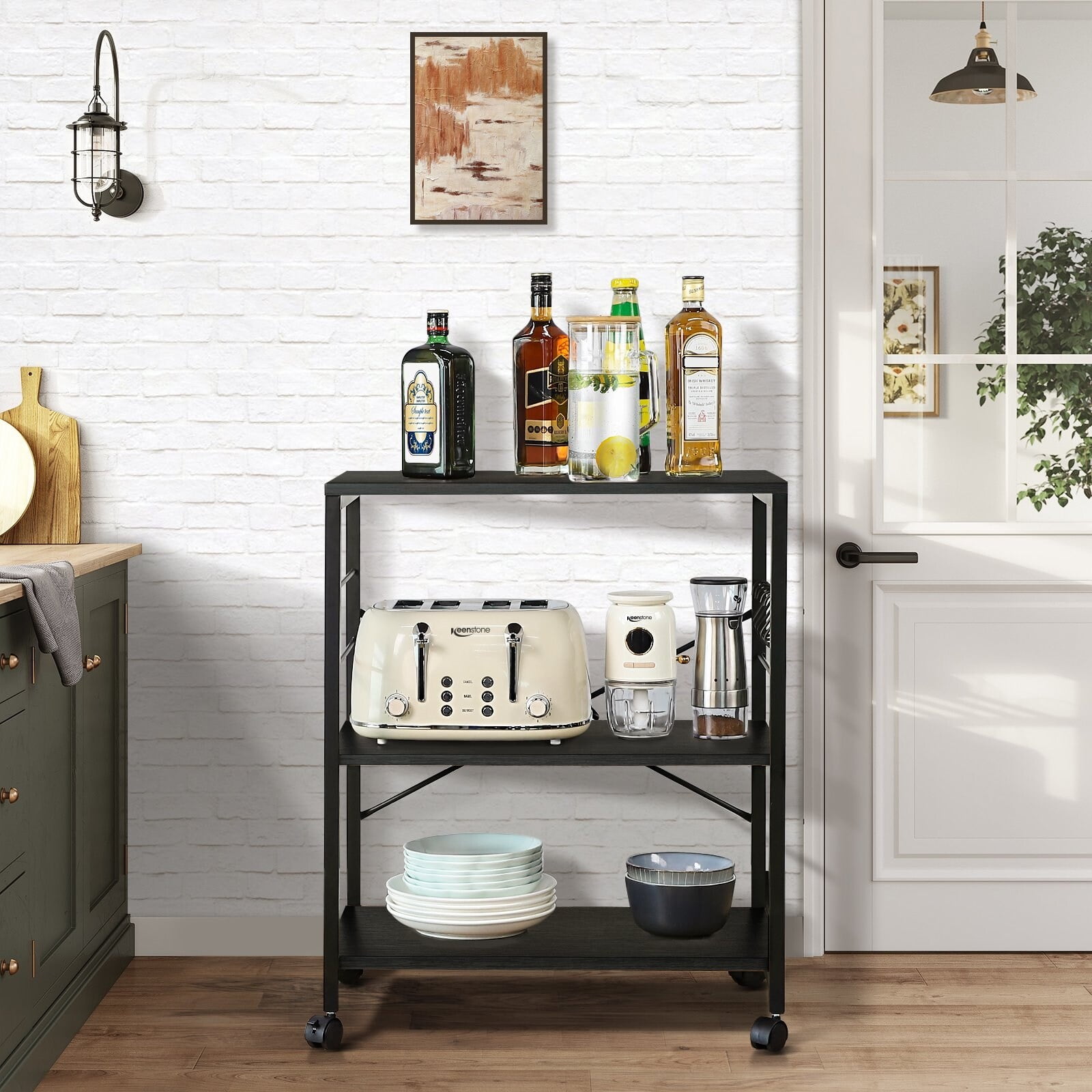 Black 3-Tier Kitchen Utility Cart with Storage