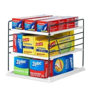 3-Tier Kitchen Wrap Organizer Rack , Cabinet Organizers Adjustable Shelving Unit Pantry Organizers and Storage, Foil and Plastic Wrap Organizer, 11.8 in x 10.6 in x 9.25 in, White