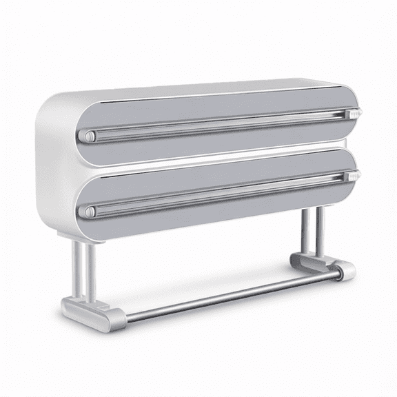 3 Tier Kitchen Wrap Organizer with Cutter, Magnetic Wall Mount Plastic Wrap Foil Dispenser with Paper Towel Stand, White ABS Storage Rack