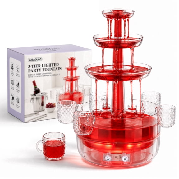 3 Tier LED Drink Dispensers for Parties, 1.5 Gal Punch Bowl Drink Tower with Filter & Splash-proof, 6 Reusable Cups, Drink Fountain for Juice, Panipuri, Cocktails and Holiday Parties