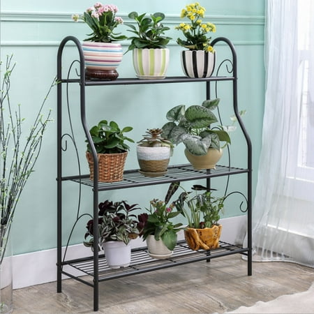 3 Tier Ladder Shaped Metal Plant Stand Flower Display Shelf Garden Storage Rack for Indoor Outdoor