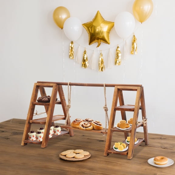 3-Tier Ladder-Style Wooden Dessert Stand, Swing Design Cupcake and Pastry Display Rack, Serving Tray for Parties, Weddings and Tea Time