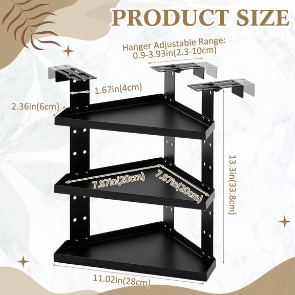 3 Tier Large Cubicle Corner Shelf, Office Cubicle Storage Organizer Accessories, Adjustable Corner Shelf with Hooks