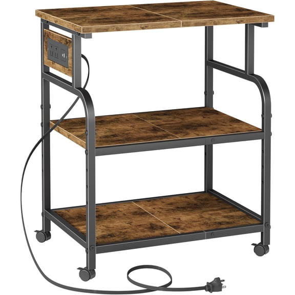 3 Tier Large Printer Stand with Power Outlet/Adjustable Storage Shelf, Rolling Cart with Wheels, Printer Table for Home Office 3D Printer/Heat Press/Laster, 22"×15" Black