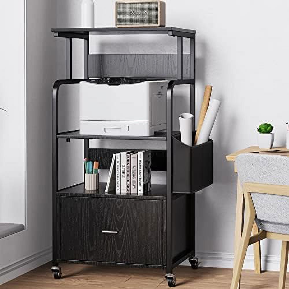 3 Tier Large Printer Stand With Drawer, Home Printer Cart With Storage