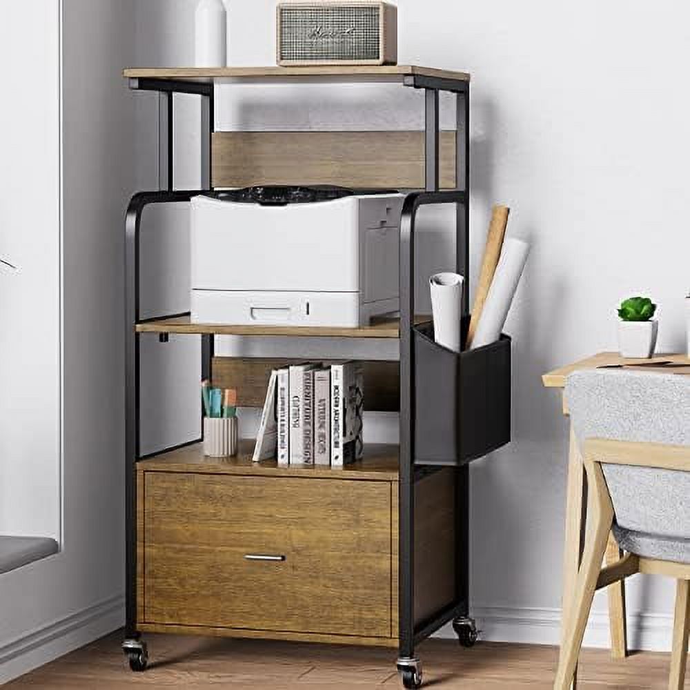 3 Tier Large Printer Stand With Drawer, Home Printer Cart With Storage