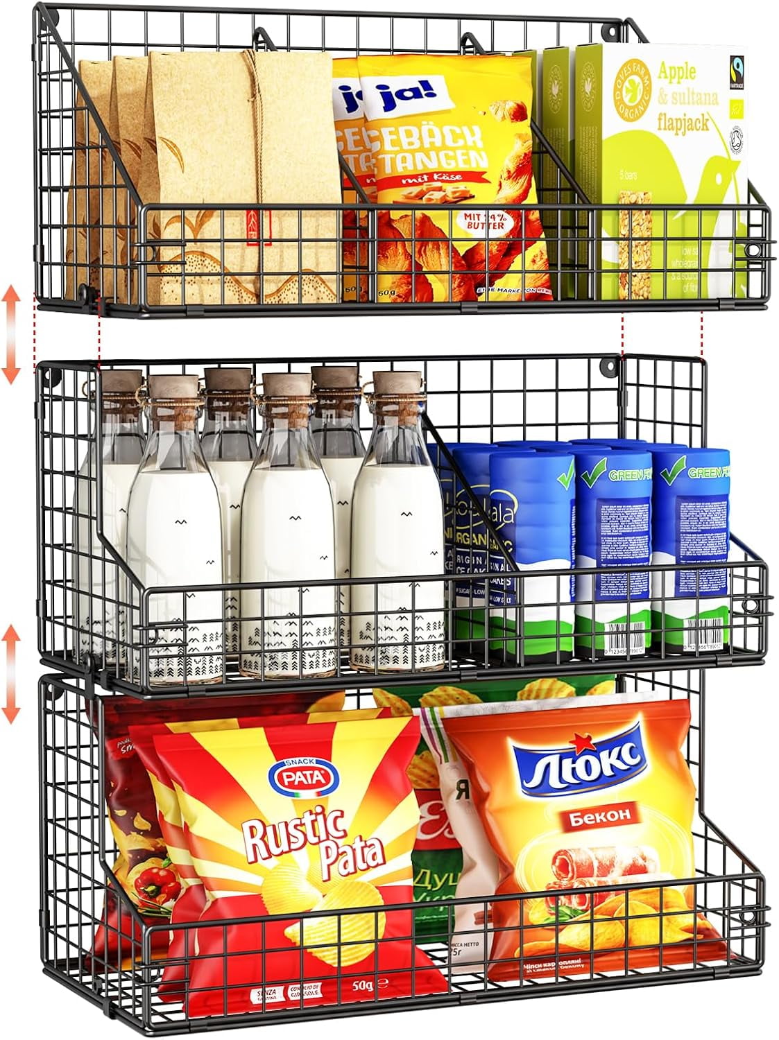 3 Tier Large Stackable Snack Organizer - Versatile Wall Mounted Wire ...