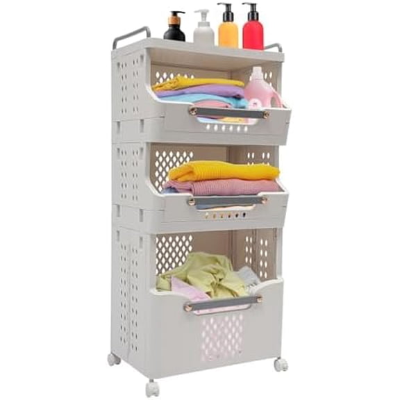3 Tier Laundry Basket, Foldable Laundry Basket with Wheels, 55Lbs Capacity Rolling Laundry Hamper Storage Sorter for Kitchens Bathrooms Bedrooms$$Home Decor, Kitchen, & Other