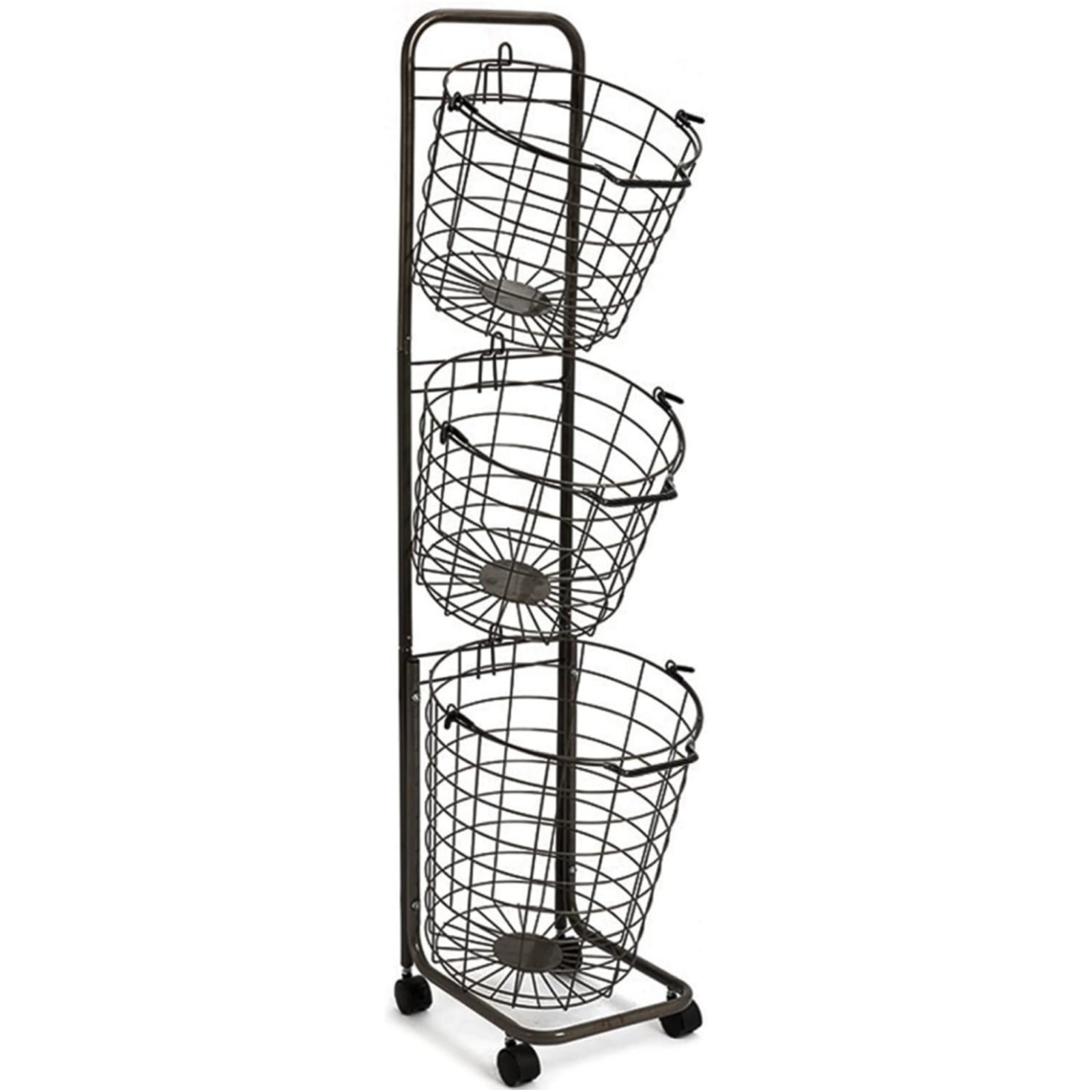 Black 3-Tier Metal Rolling Laundry Basket with Removable Hampers