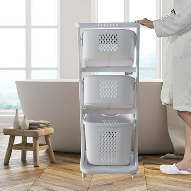 3-Tier Laundry Hamper Basket Sorter Bathroom Organizer with Wheels Movable Clothes Storage Basket Kitchen Shelf Fruit Stand 360° Rolling Cart