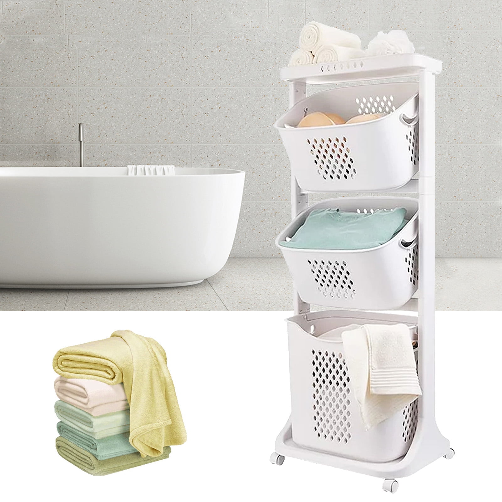 "3Tier Movable Laundry Hamper Sorter with Wheels, 17""x13""x43