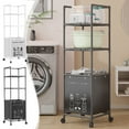 thumbnail image 1 of 3-Tier Laundry Room Shelves with Storage Drawer with Wheels, Adjustable-Shelf Storage Rack, Metal Industrial Unit Rack, Floor Standing Laundry Organizer for Narrow Space with Wheels(Black), 1 of 15
