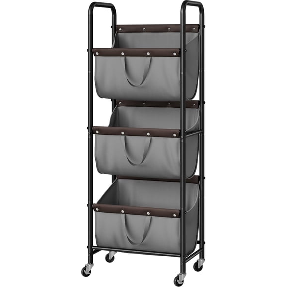 3 Tier Laundry Sorter, Laundry Hamper with Wheels, Laundry Room Organization and Storage, 3 Section Rolling Laundry Cart for Dorm, Bathroom, Bedroom, Closet, Grey