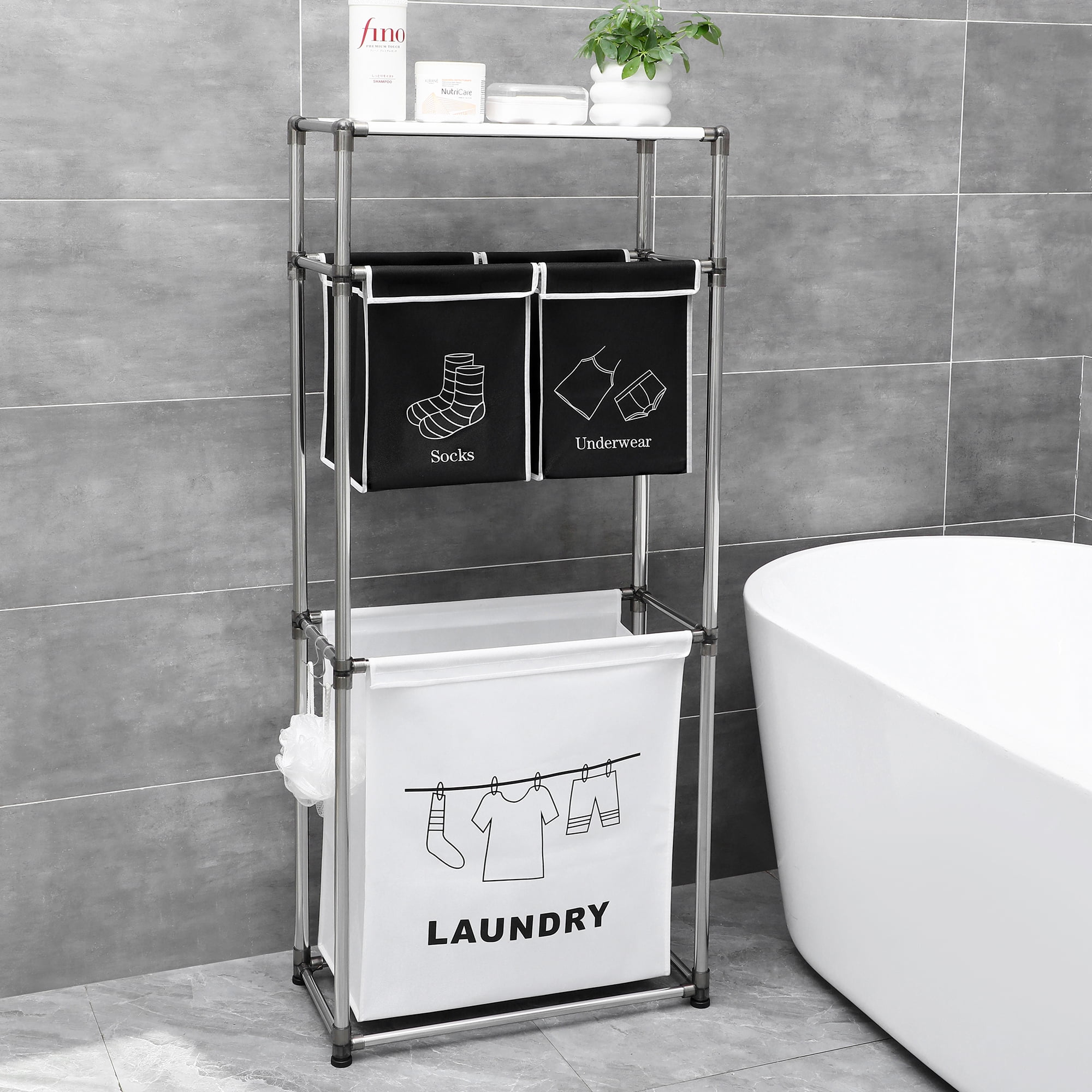 3 Tier Laundry Sorter,ONE PIX Laundry Hampers with 3 Removable Bags and ...
