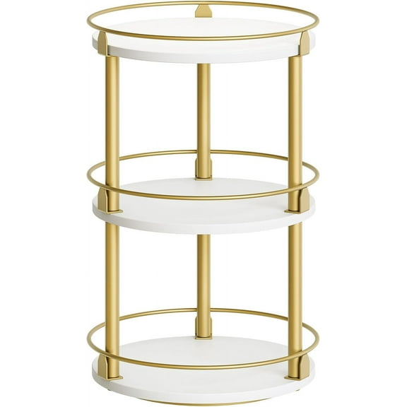 3-Tier Lazy Susan, Rotating Spice Rack, Spinning Organizer, Industrial Turntable Spice Rack for Cabinet, Kitchen Countertop, Pantry, White and Gold SR23DW