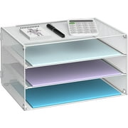INTIGE 3 Tier Letter Tray Paper Organizer Mesh Metal Desk File Organizer for Home & Office, White