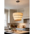 thumbnail image 1 of 3-Tier Linen Drum Chandelier, Modern Ceiling Pendant Lights Fixture E26, Round Adjustable Suspension Hanging Lamp for Dining Room, Fabric Lampshade Chandelier for Kitchen Island, Living room, etc., 1 of 5