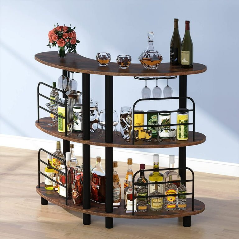 VEVOR Industrial Bar Cabinet Wine Bar Cabinet Table w/ Wine Rack Glass  Holder