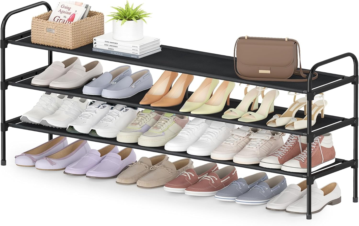 3 Tier Long Shoe Rack for Closet, Screw Fastened Plastic Connector Shoe ...