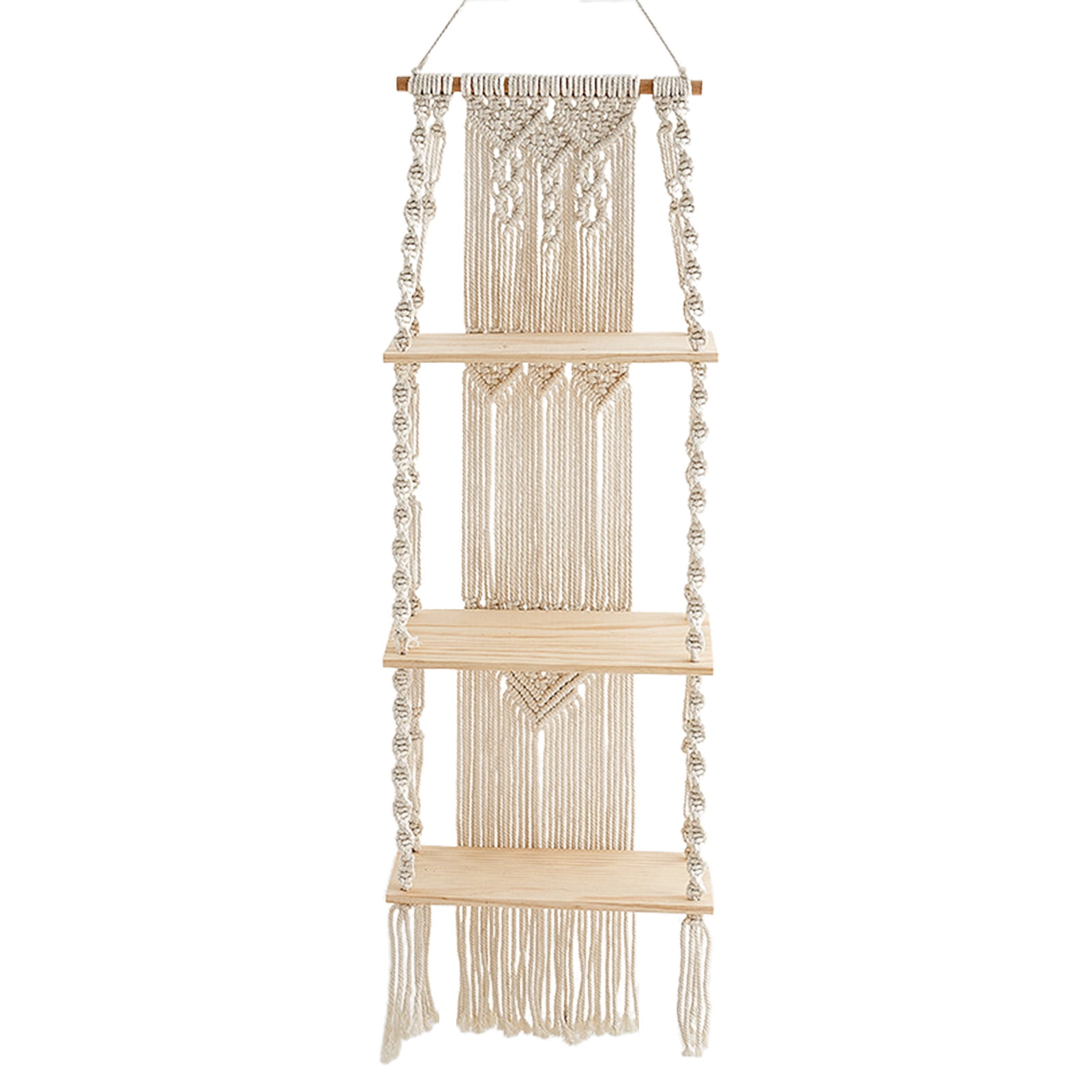 Image showcasing 3 Tier Macrame Wall Hangings Shelf, Boho Pure Natural Cotton Cord ...