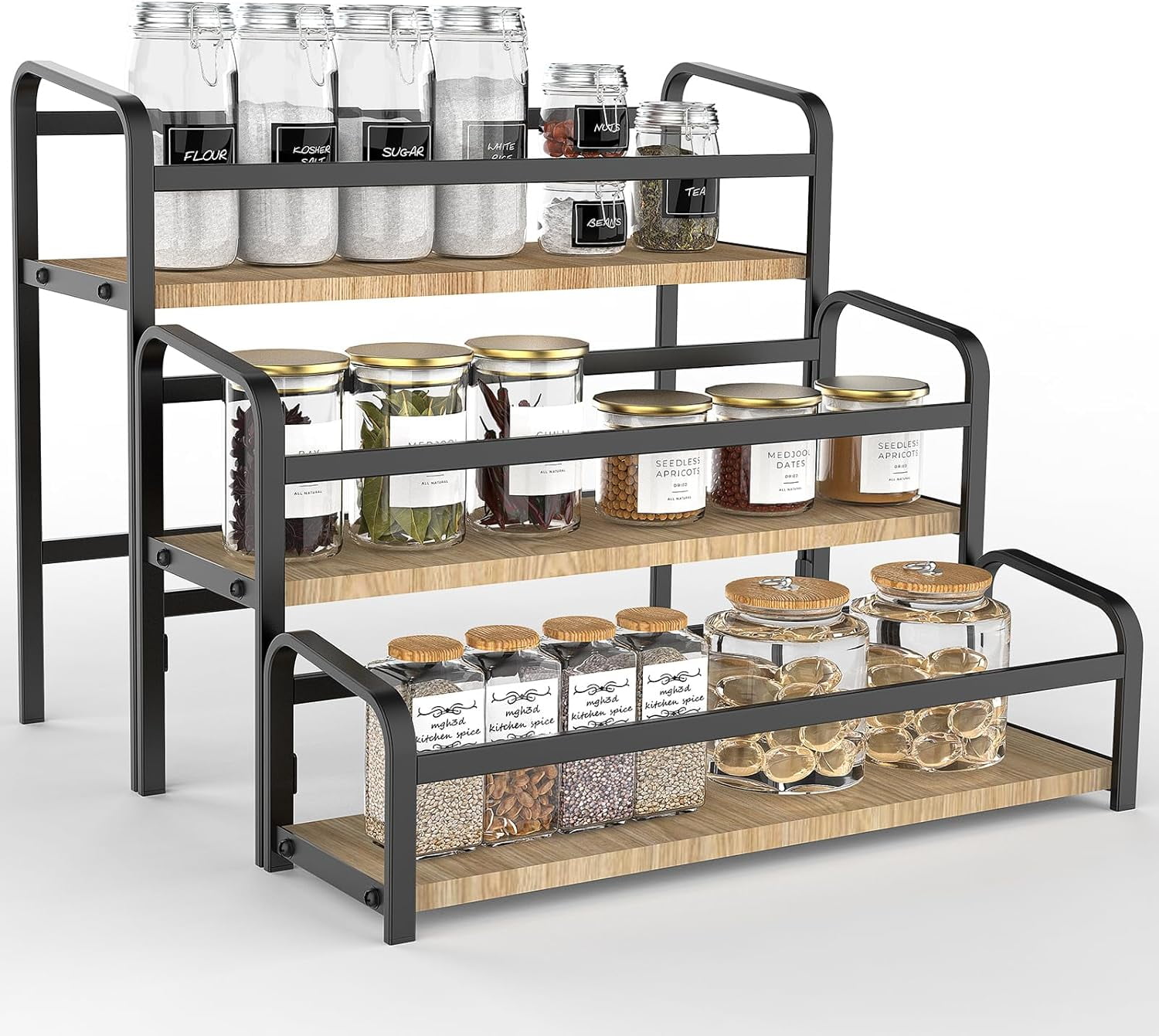 ‌3-Tier Magnetic Spice Rack with Wooden Steps - Multi-Use Organizer for ...