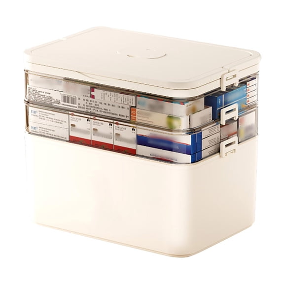 3 Tier Medicine Cabinet Organizer Large Capacity Medicine Organizer, Portable Medicine Box with Handle, Multipurpose Medical Box with Removable Tray, First Aid Boxes Empty(Beige,11.81x6.5x9.45")