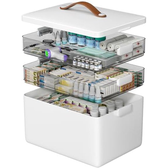 3-Tier Medicine Organizer - Portable Medicine Cabinet with Leather Handle, Empty First Aid Kit for Home